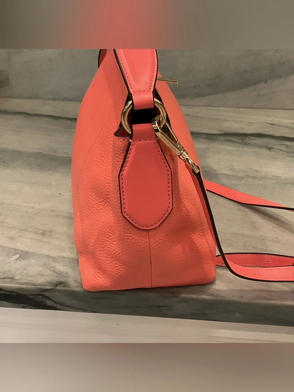 Michael Kors Coral Pebbled Leather Shoulder Bag with Gold Hardware